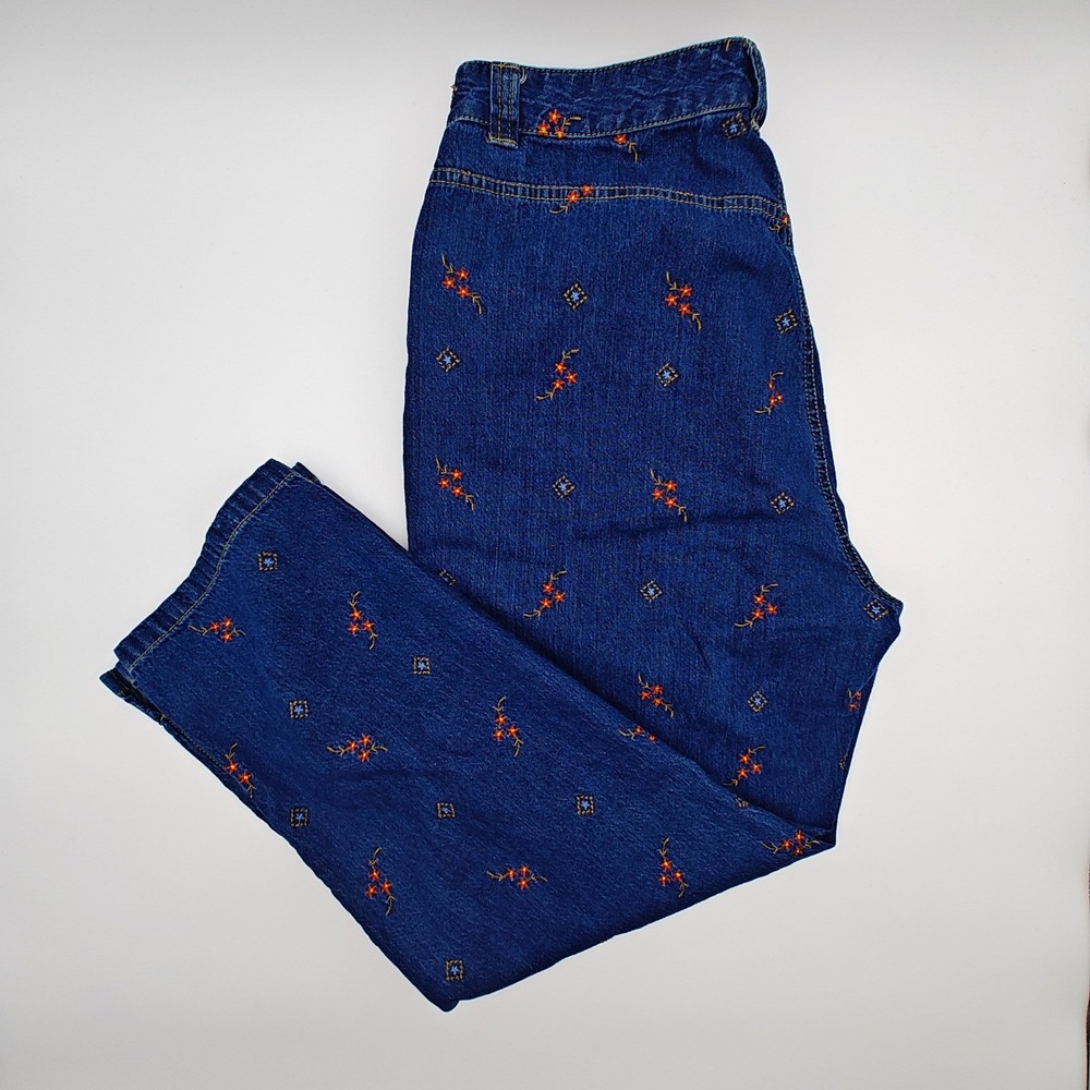 Vintage Liz Claiborne LizWear Embroidered Floral Women's 14 Cottagecore Denim - Picture 5 of 8